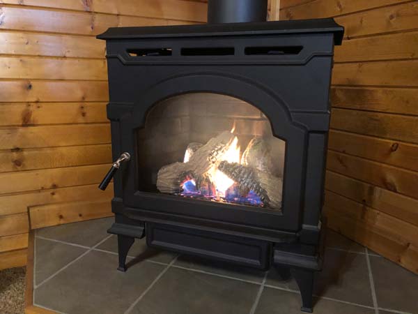 fireplace in rustic cabin