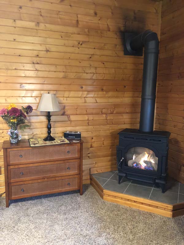 fireplace in rustic cabin